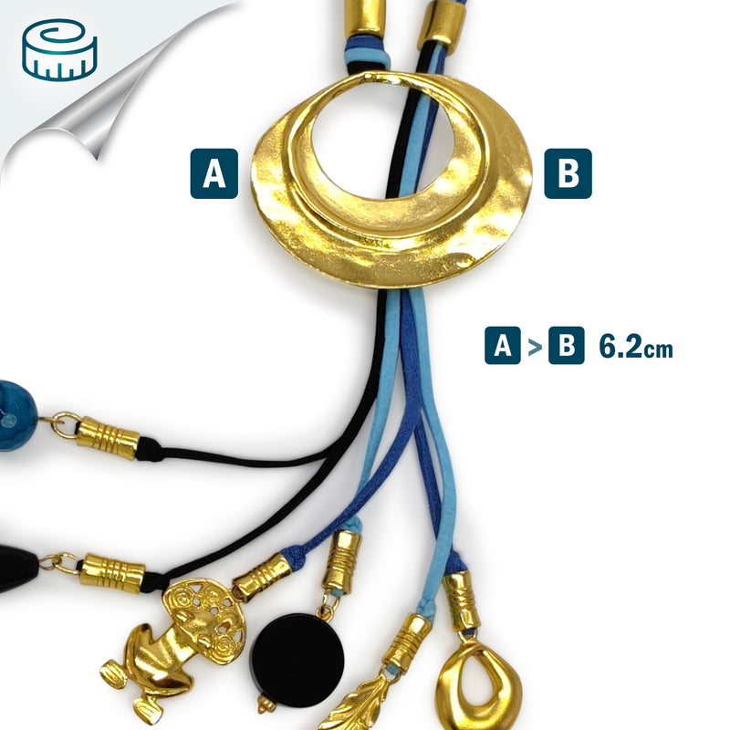 COLLAR CORDÚLA - Hecho a mano - Bañado en oro de 24 quilates - Cuero, piedras semipreciosas