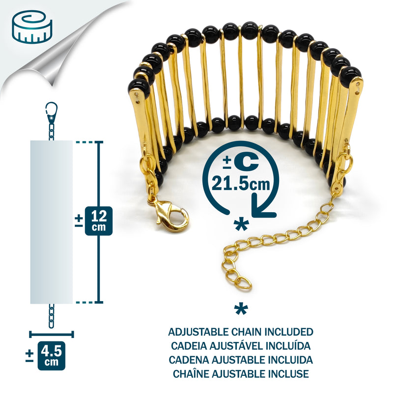 BRAZALETE ELEGANCIA - Hecho a mano - Bañado en oro de 24 quilates - Ónix