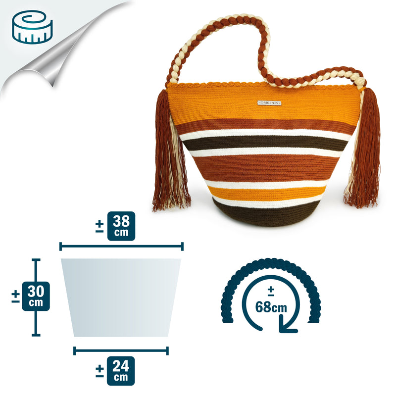 BOLSO WAYUU JOYACIA - Tamaño MEDIO - Tejido manualmente a ganchillo por mujeres de la comunidad indígena Wayuu en La Guajira (Colombia)