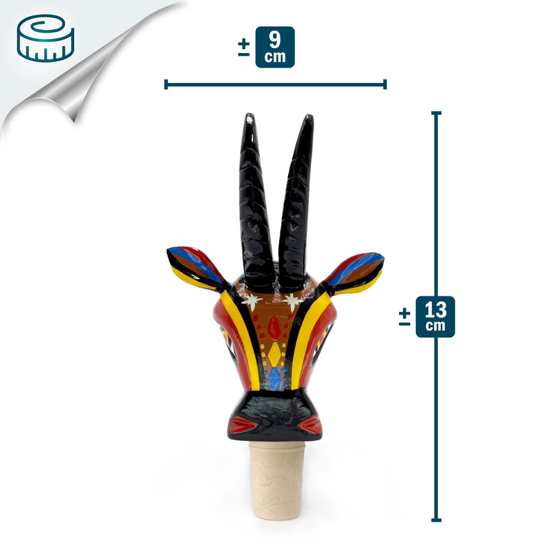 TAPÓN DECORATIVO PARA BOTELLAS - La cabra del carnaval - Madera tallada y pintada a mano