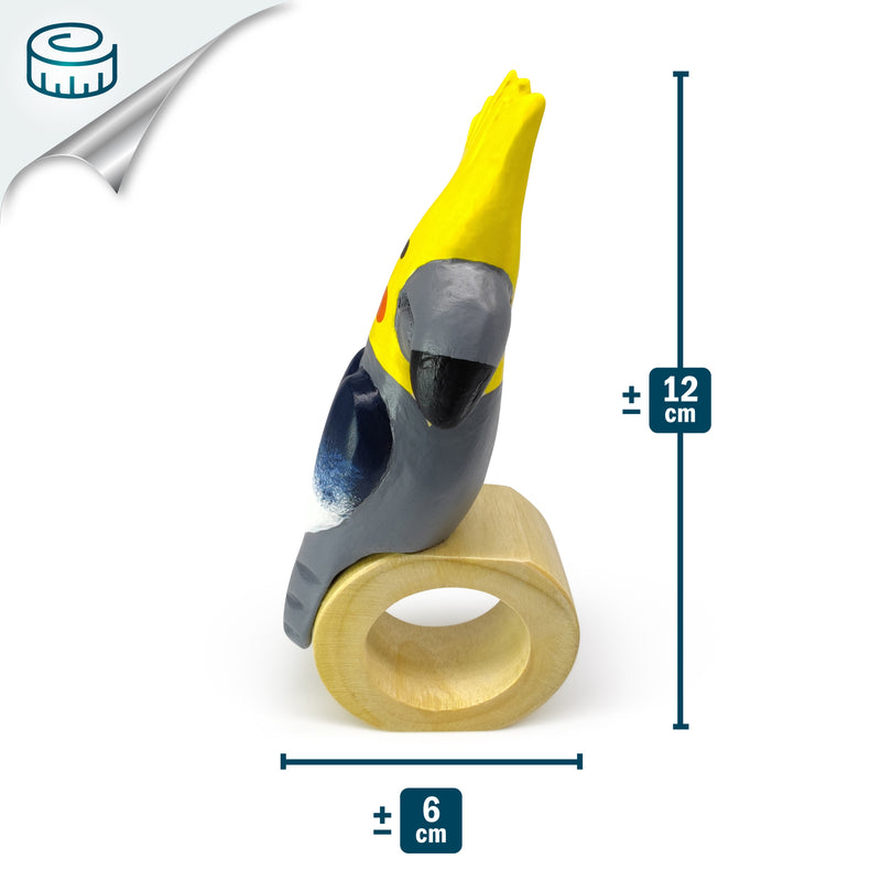 ANILLO DE SERVILLETA DECORATIVO - Cacatúa - Madera tallada y pintada a mano