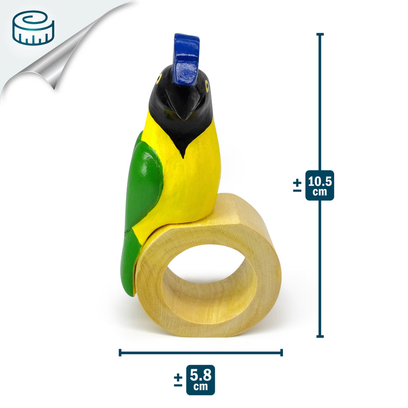 ANILLO DE SERVILLETA DECORATIVO - Arrendajo verde - Madera tallada y pintada a mano