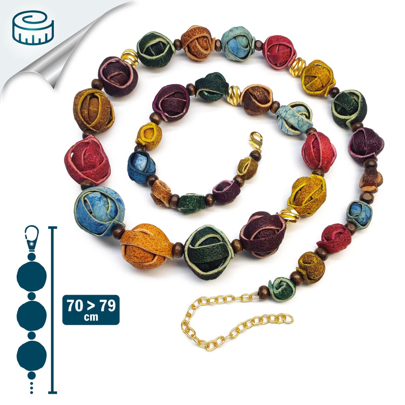 COLLAR NARANJITA - Hecho a mano - Bañado en oro de 24 quilates - Cáscaras de naranja teñidas, cuentas de madera