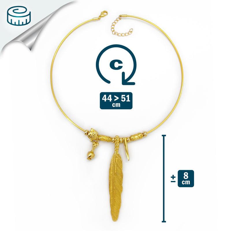 COLLAR PLUMA - Hecho a mano - Bañado en oro de 24 quilates