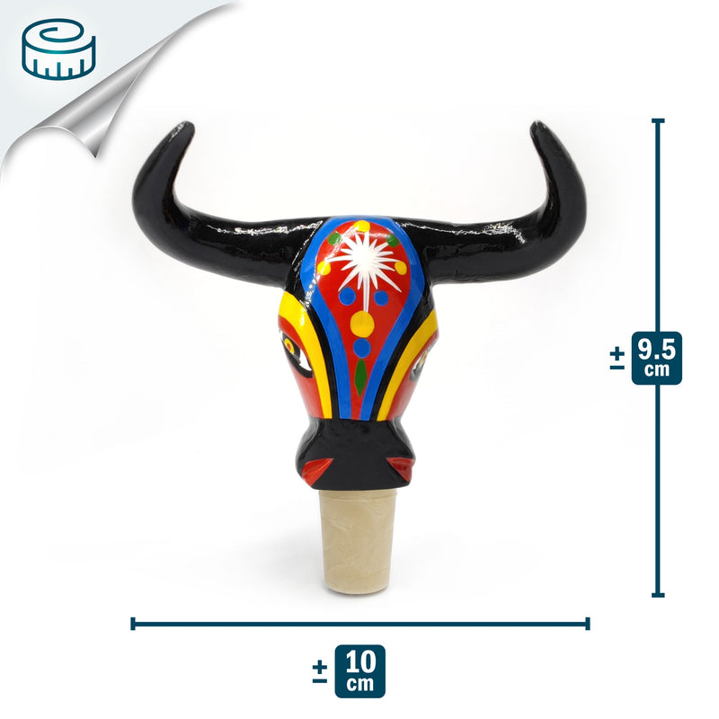 TAPÓN DECORATIVO PARA BOTELLAS - El toro del carnaval - Madera tallada y pintada a mano