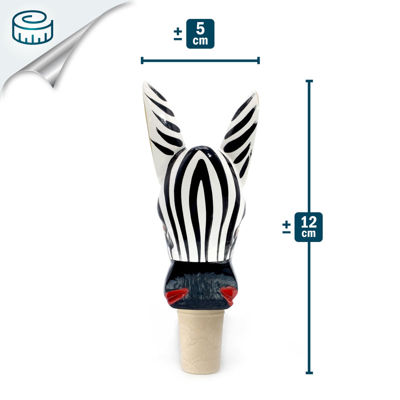 TAPÓN DECORATIVO PARA BOTELLAS - La cebra del carnaval - Madera tallada y pintada a mano