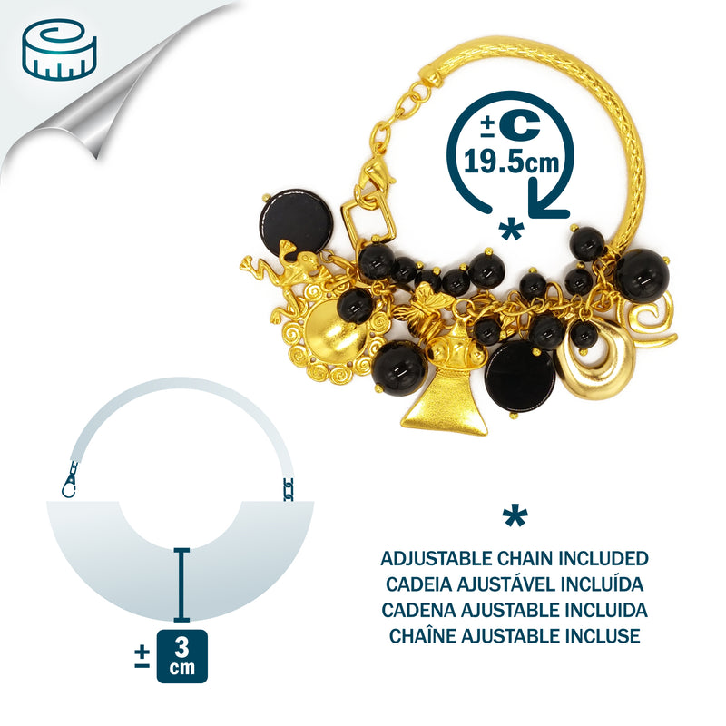 BRAZALETE ENCANTO - Hecho a mano - Bañado en oro de 24 quilates - Ónix