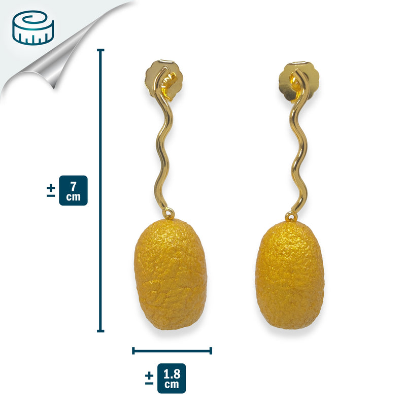 PENDIENTES COCOON ECHO - Hechos a mano - Bañados en oro de 24 quilates - Capullos de seda