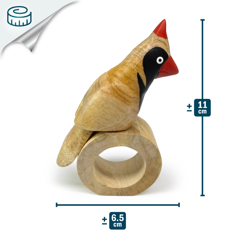 ANILLO DE SERVILLETA DECORATIVO - Cardenal norteño - Madera tallada y pintada a mano