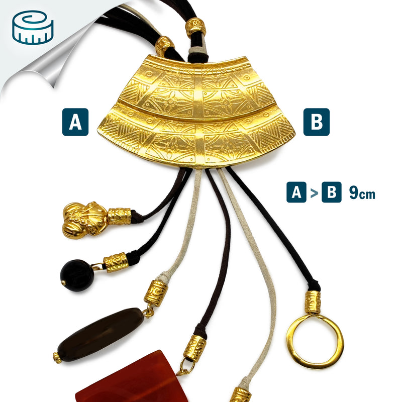 COLLAR CORDÚLA - Hecho a mano - Bañado en oro de 24 quilates - Cuero, piedras semipreciosas