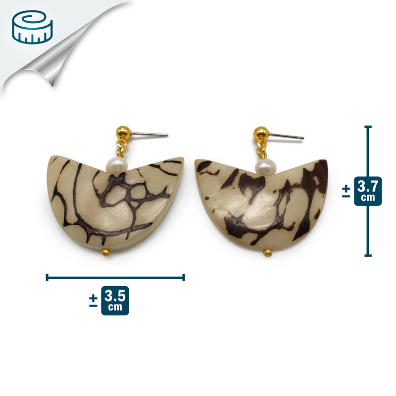 PENDIENTES PALMA - Hechos a mano - Bañados en oro de 24 quilates - Tagua (marfil vegetal), perlas cultivadas