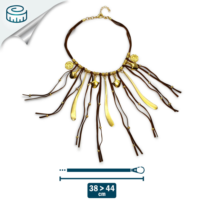 COLLAR SUÉ - Hecho a mano - Bañado en oro de 24 quilates - Cuero