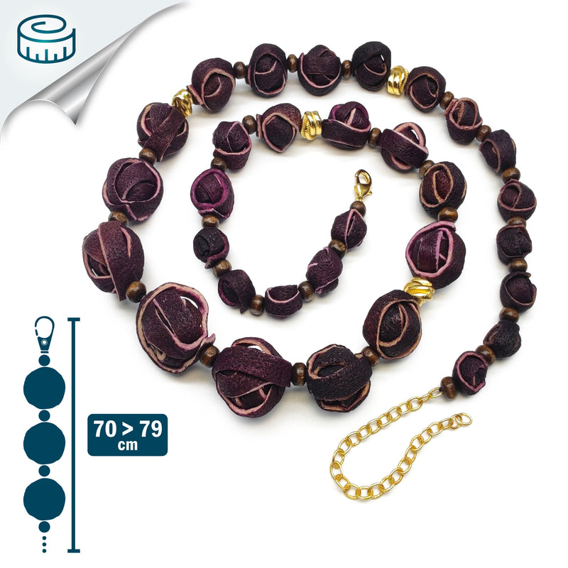 COLLAR NARANJITA - Hecho a mano - Bañado en oro de 24 quilates - Cáscaras de naranja teñidas, cuentas de madera