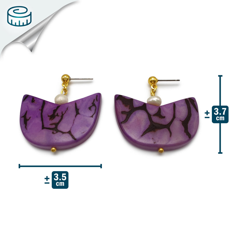 PENDIENTES PALMA - Hechos a mano - Bañados en oro de 24 quilates - Tagua (marfil vegetal), perlas cultivadas
