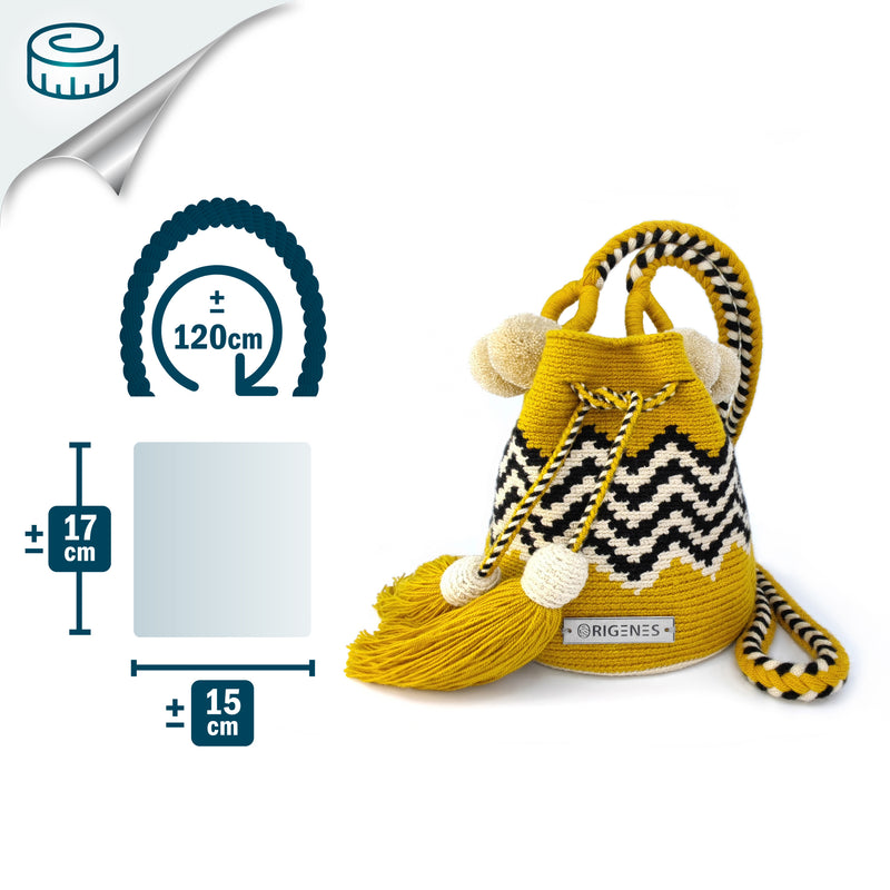 BOLSO WAYUU PALOMINO - Tamaño MINI - Tejido manualmente a ganchillo por mujeres de la comunidad indígena Wayuu en La Guajira (Colombia)