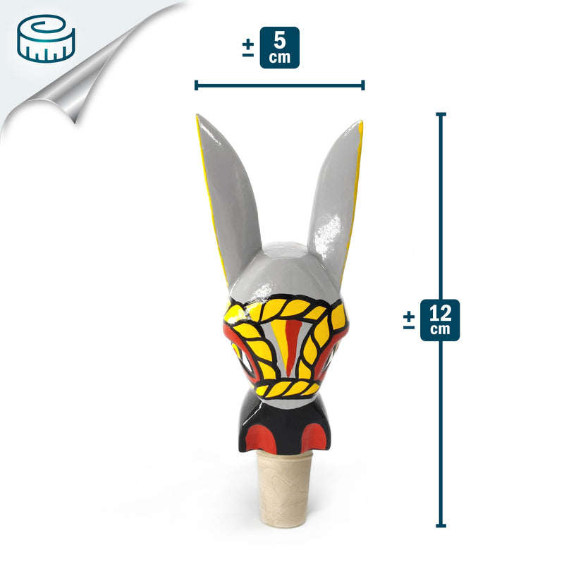 TAPÓN DECORATIVO PARA BOTELLAS - El burro del carnaval - Madera tallada y pintada a mano