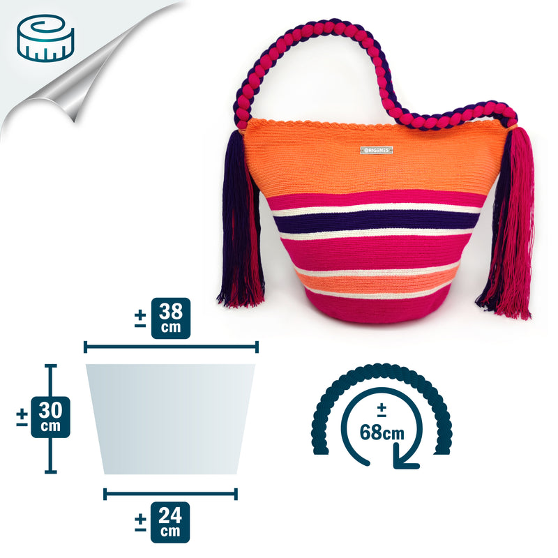BOLSO WAYUU JOYACIA - Tamaño MEDIO - Tejido manualmente a ganchillo por mujeres de la comunidad indígena Wayuu en La Guajira (Colombia)
