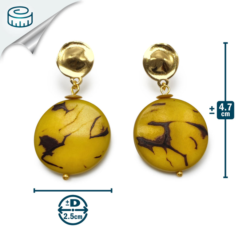 PENDIENTES SOLISE - Hechos a mano - Bañados en oro de 24 quilates - Tagua (marfil vegetal)