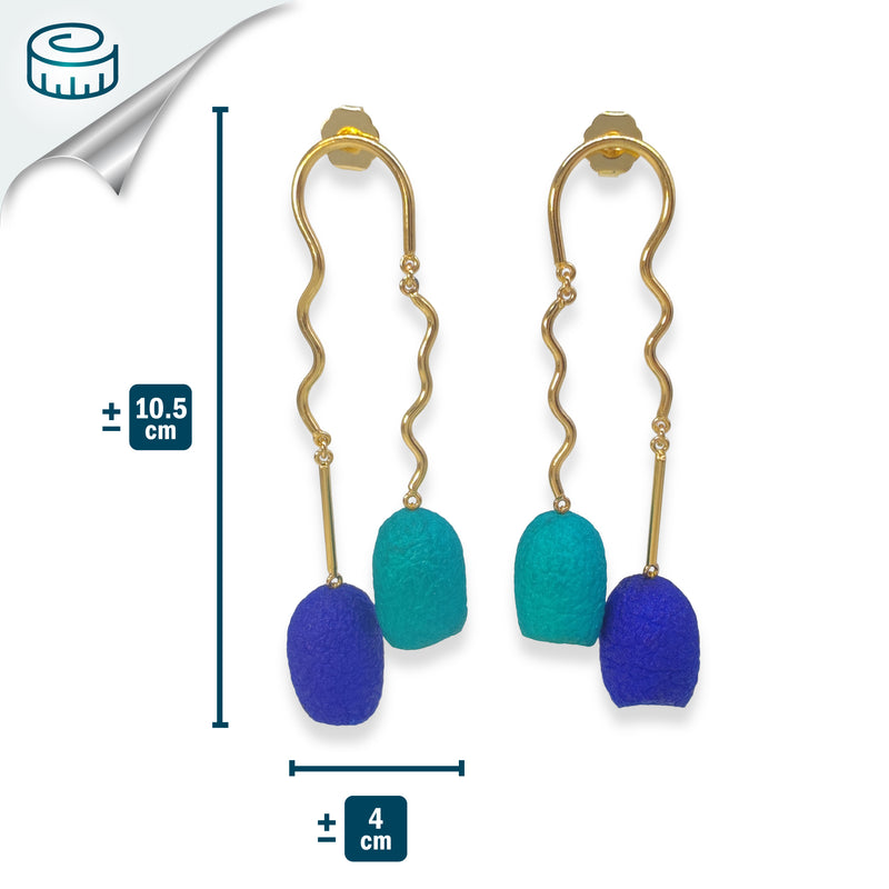 PENDIENTES COCOON TWIN - Hechos a mano - Bañados en oro de 24 quilates - Capullos de seda