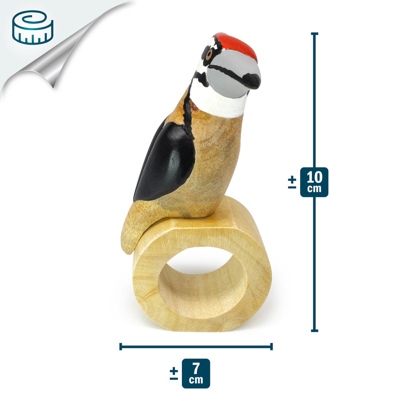 ANILLO DE SERVILLETA DECORATIVO - Pájaro carpintero - Madera tallada y pintada a mano