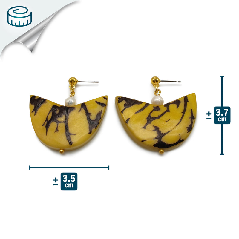PENDIENTES PALMA - Hechos a mano - Bañados en oro de 24 quilates - Tagua (marfil vegetal), perlas cultivadas