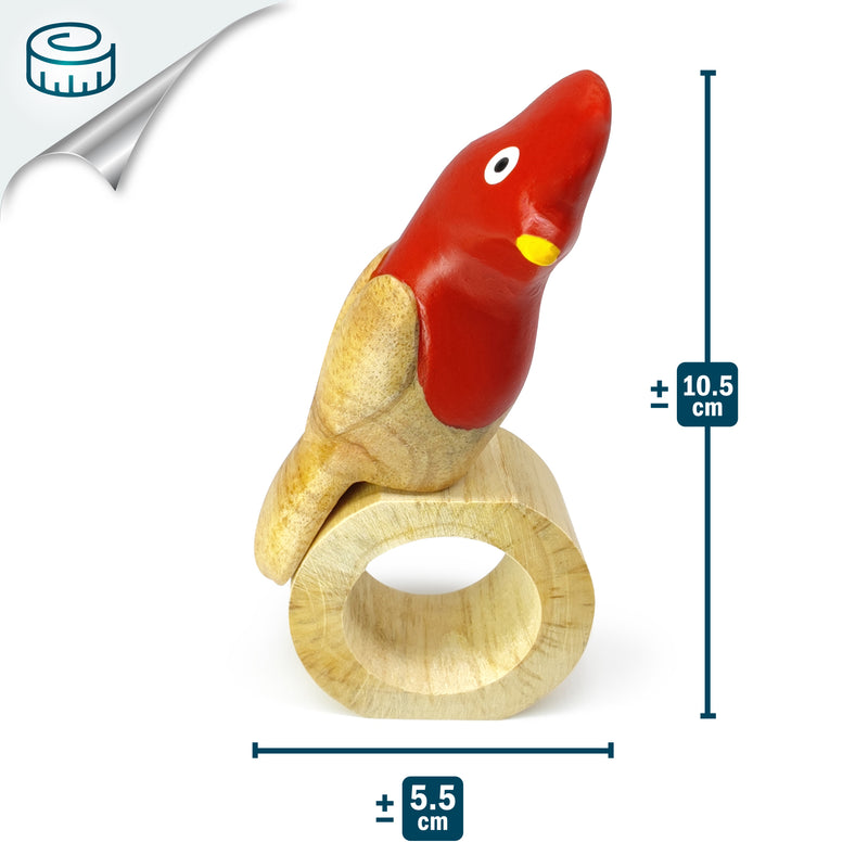 ANILLO DE SERVILLETA DECORATIVO - Gallito de las rocas andino - Madera tallada y pintada a mano