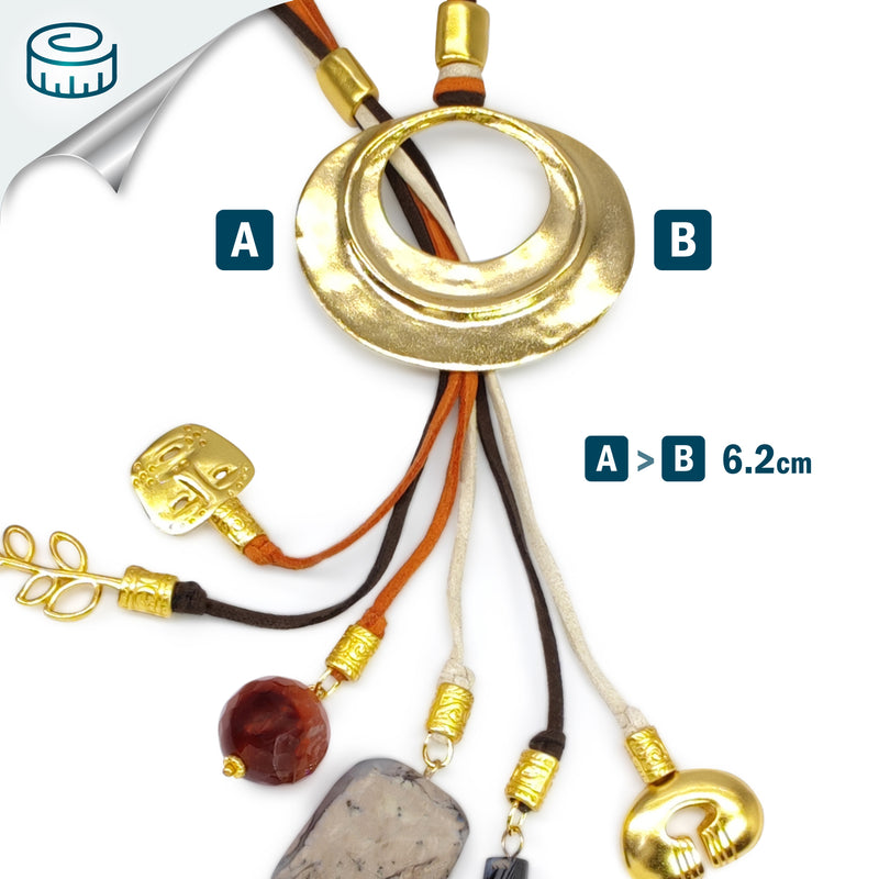 COLLAR CORDÚLA - Hecho a mano - Bañado en oro de 24 quilates - Cuero,  piedras semipreciosas