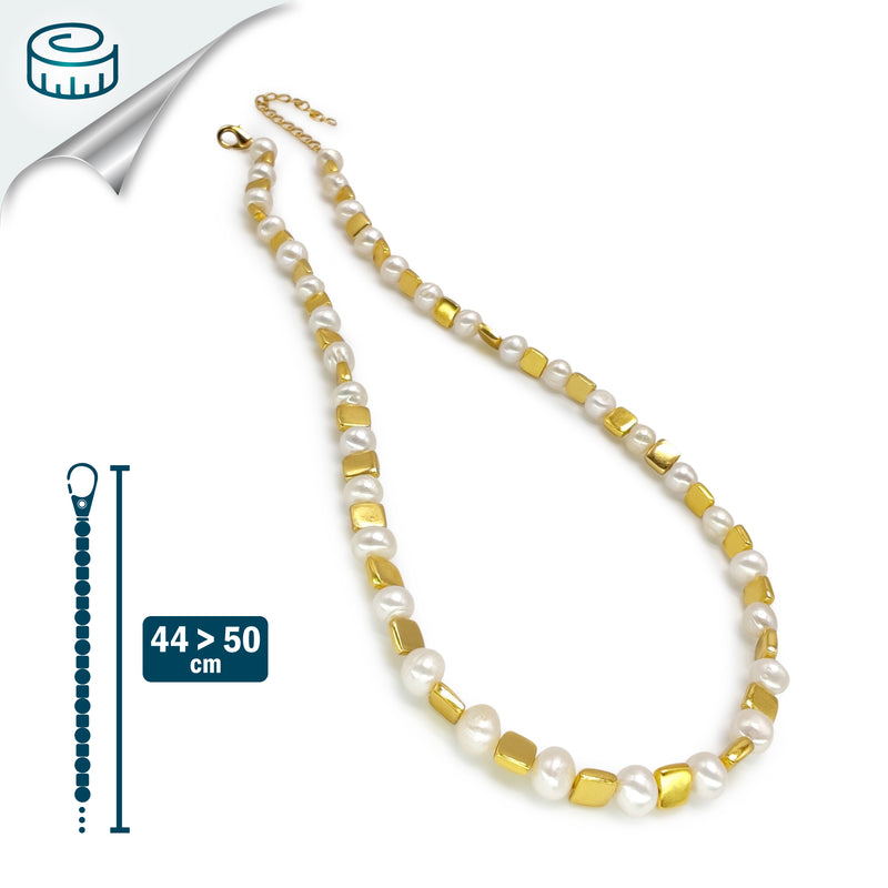 COLLAR DORA - Hecho a mano - Bañado en oro de 24 quilates - Perlas cultivadas