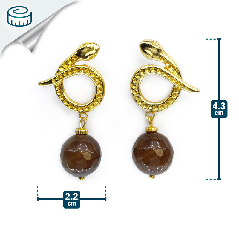 PENDIENTES SERPENTIA - Hechos a mano - Bañados en oro de 24 quilates - Ágata