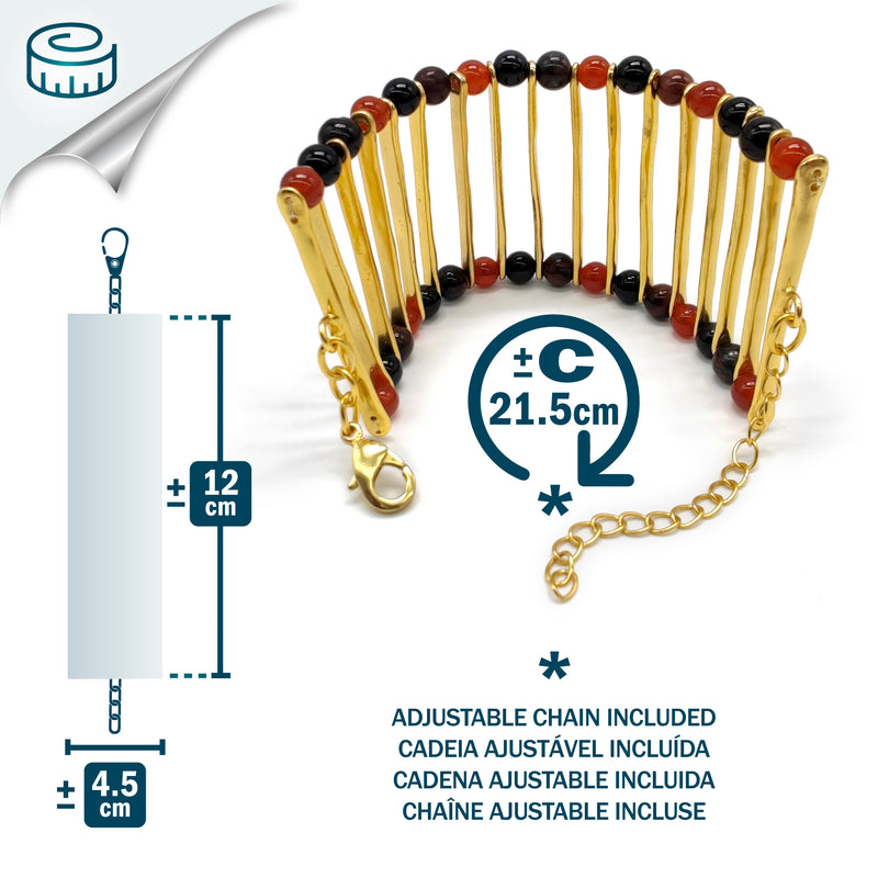 BRAZALETE ELEGANCIA - Hecho a mano - Bañado en oro de 24 quilates - Ónix, ágatas