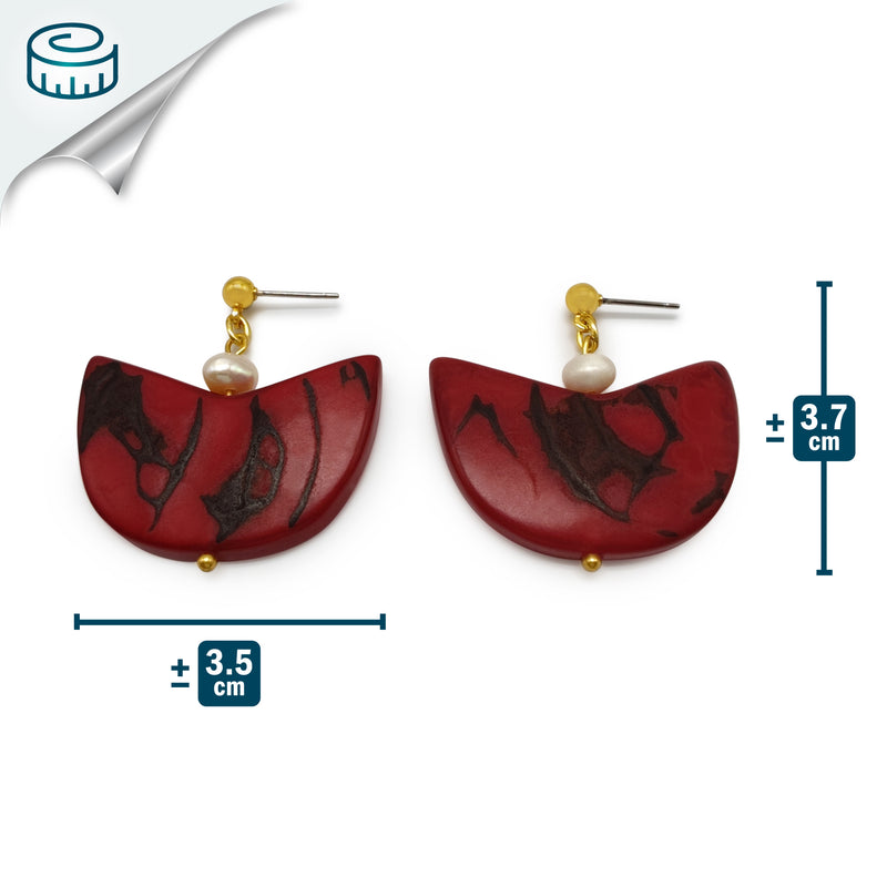 PENDIENTES PALMA - Hechos a mano - Bañados en oro de 24 quilates - Tagua (marfil vegetal), perlas cultivadas