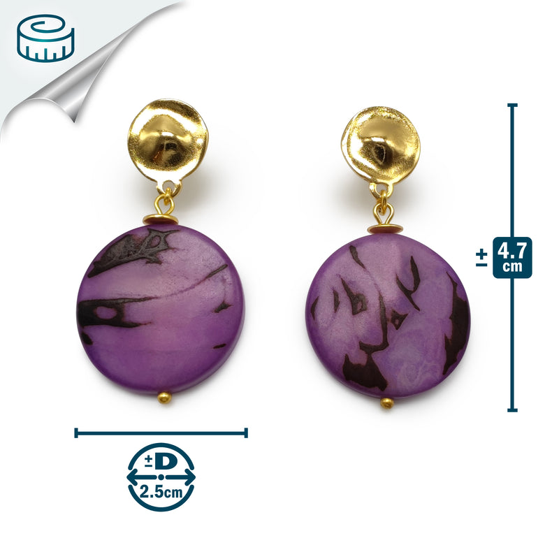 PENDIENTES SOLISE - Hechos a mano - Bañados en oro de 24 quilates - Tagua (marfil vegetal)