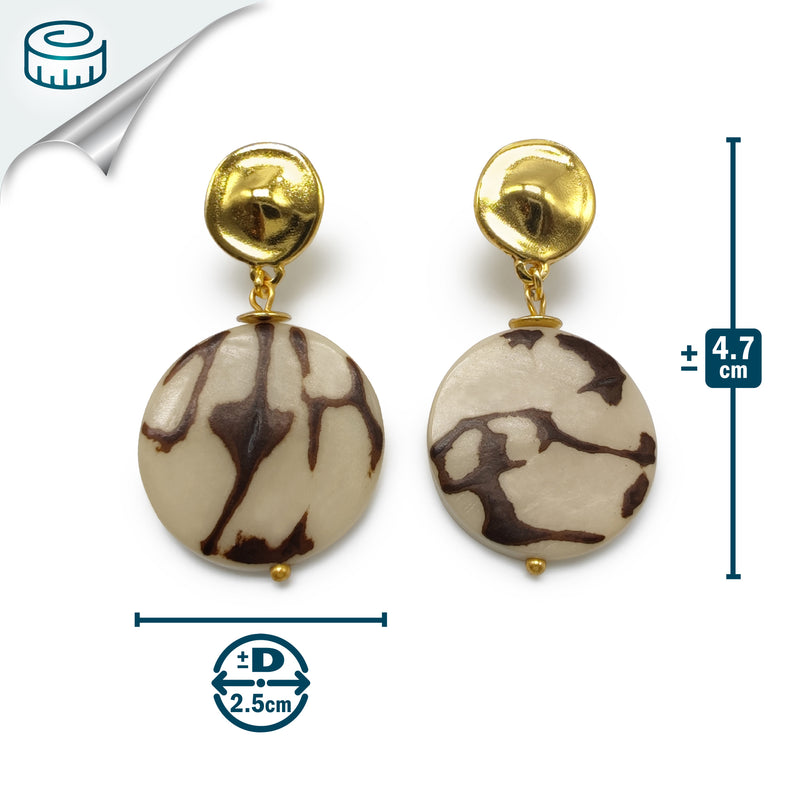 PENDIENTES SOLISE - Hechos a mano - Bañados en oro de 24 quilates - Tagua (marfil vegetal)