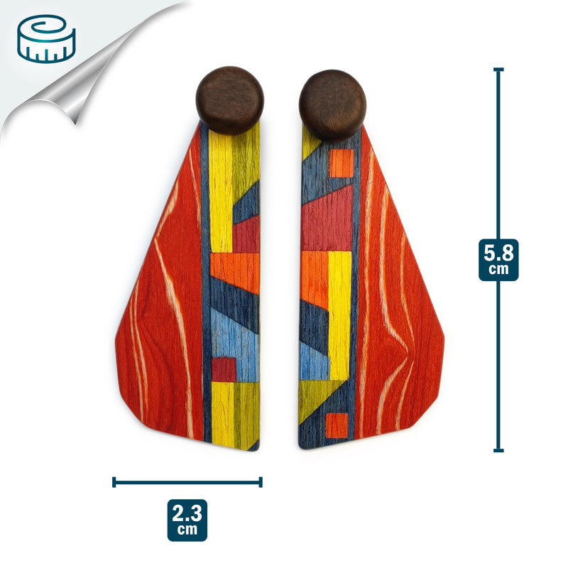 PENDIENTES WOODIE TRIO - Hechos a mano - Reversibles - Madera contrachapada de 3 capas cruzadas