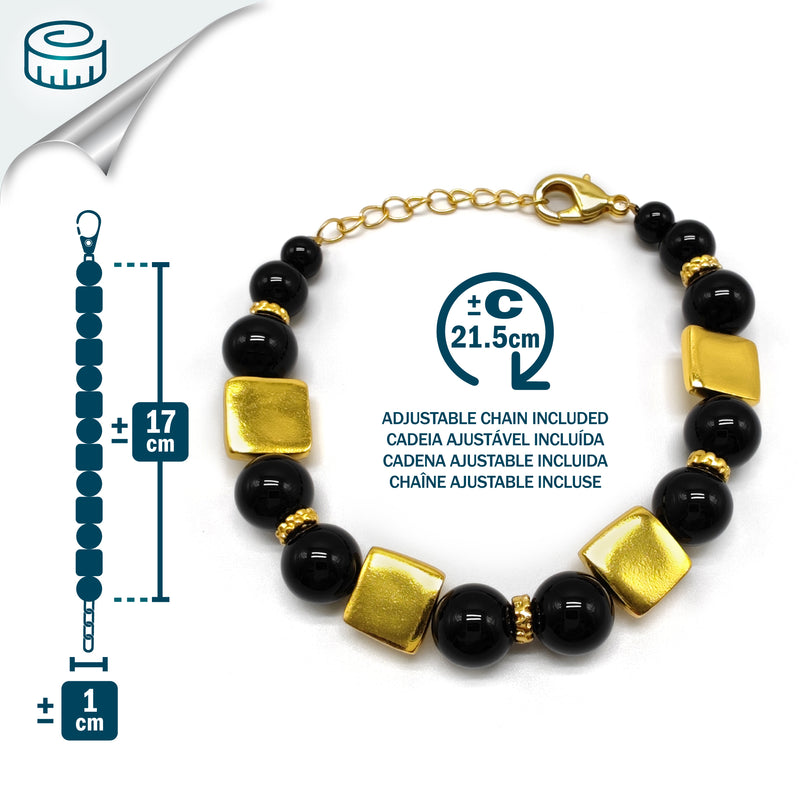 PULSERA QUIMBAYA - Hecha a mano - Bañada en oro de 24 quilates - Ónix